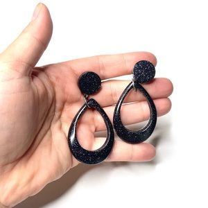 Handmade Black Glitter Resin Drop Earrings
